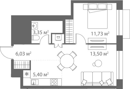 Планировка — LIFE Варшавская, 2-комн., 40 м²