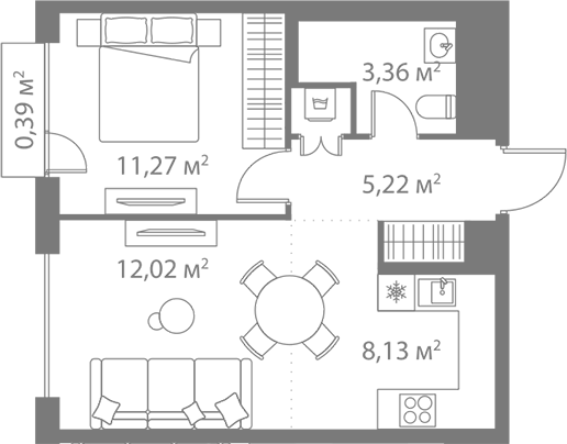 Планировка — LIFE Варшавская, 2-комн., 40 м²