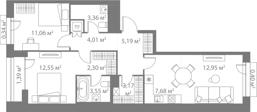 Планировка — LIFE Варшавская, 3-комн., 66 м²
