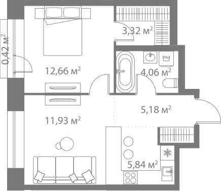 Планировка — LIFE Варшавская, 2-комн., 43 м²