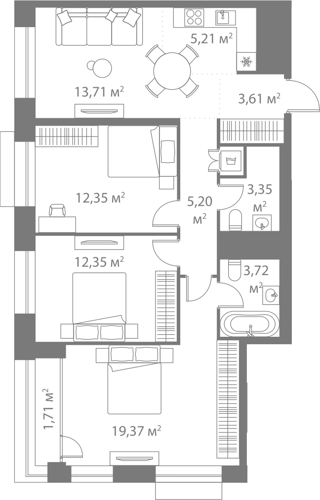 Планировка — LIFE Варшавская, 4-комн., 79 м²