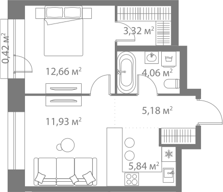 Планировка — LIFE Варшавская, 2-комн., 43 м²