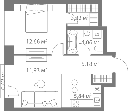 Планировка — LIFE Варшавская, 2-комн., 43 м²