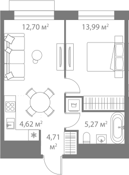 Планировка — LIFE Варшавская, 2-комн., 41 м²