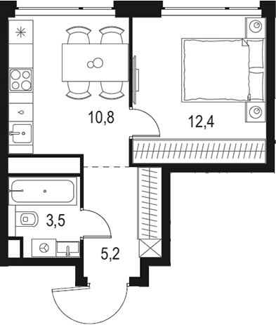 Планировка — Левел Мичуринский, 1-комн., 32 м²