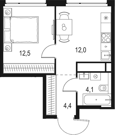 Планировка — Левел Мичуринский, 1-комн., 33 м²