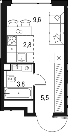 Планировка — Левел Мичуринский, Студия, 22 м²