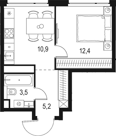 Планировка — Левел Мичуринский, 1-комн., 32 м²