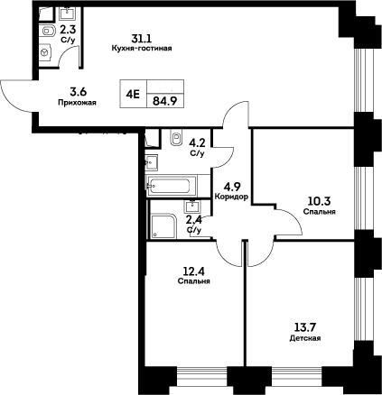 Планировка — Ever, 4-комн., 85 м²