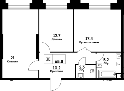 Планировка — Ever, 3-комн., 69 м²