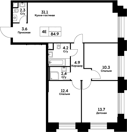 Планировка — Ever, 4-комн., 85 м²