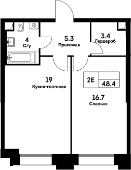 Планировка — Ever, 2-комн., 48 м²