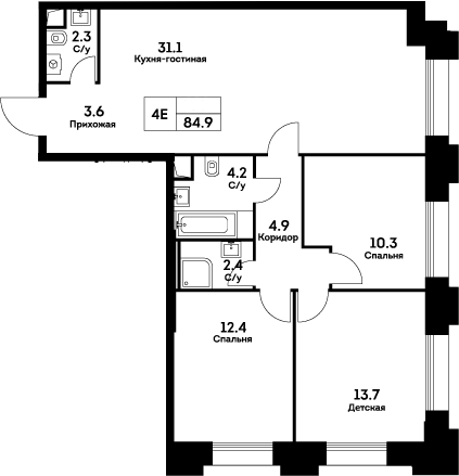 Планировка — Ever, 4-комн., 85 м²