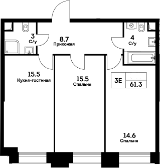 Планировка — Ever, 3-комн., 61 м²