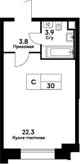 Планировка — Ever, Студия, 30 м²