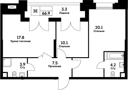 Планировка — Ever, 3-комн., 64 м²