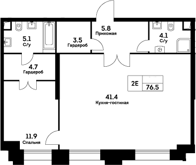 Планировка — Ever, 2-комн., 77 м²