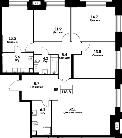 Планировка — Ever, 5-комн., 119 м²
