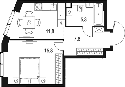 Планировка — Левел Мичуринский, 1-комн., 41 м²