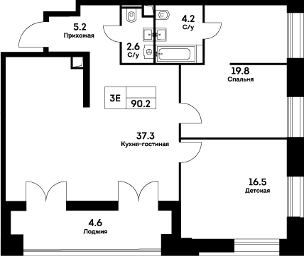 Планировка — Ever, 3-комн., 86 м²