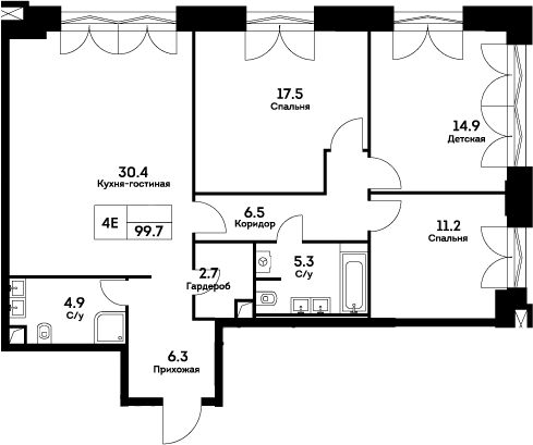 Планировка — Ever, 4-комн., 100 м²