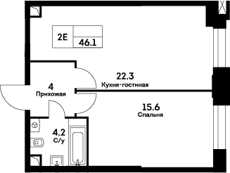 Планировка — Ever, 2-комн., 46 м²