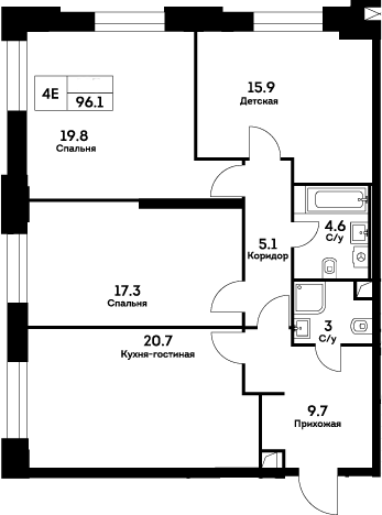 Планировка — Ever, 4-комн., 96 м²