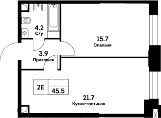 Планировка — Ever, 2-комн., 46 м²