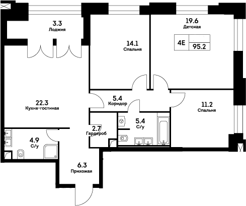 Планировка — Ever, 4-комн., 92 м²