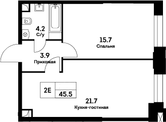Планировка — Ever, 2-комн., 46 м²