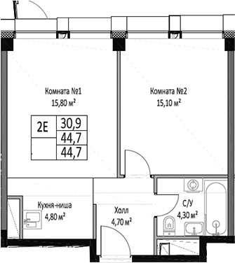 Планировка — ЭМОУШН, 2-комн., 45 м²