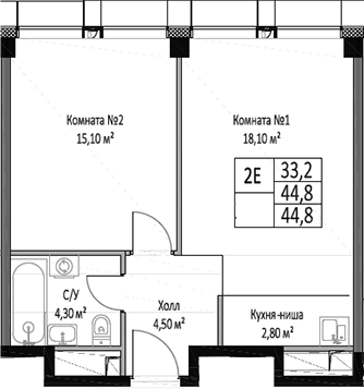 Планировка — ЭМОУШН, 2-комн., 45 м²