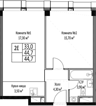 Планировка — ЭМОУШН, 2-комн., 45 м²