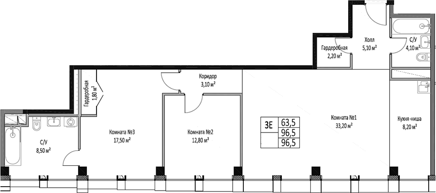 Планировка — ЭМОУШН, 3-комн., 97 м²
