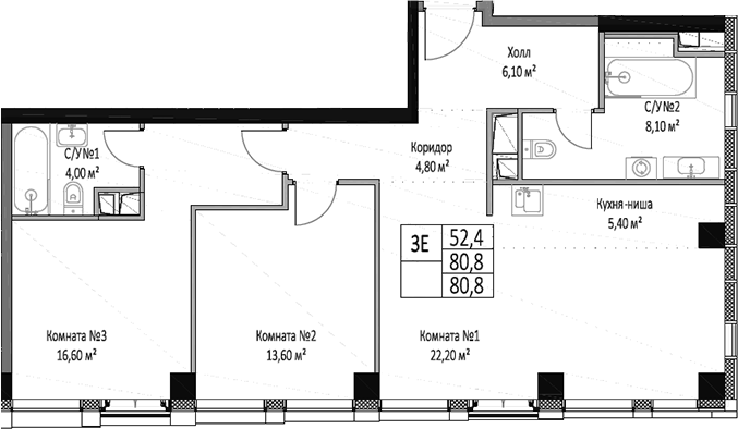 Планировка — ЭМОУШН, 3-комн., 81 м²