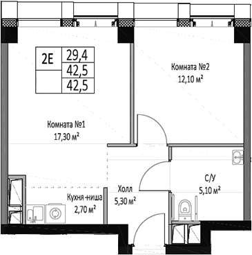Планировка — ЭМОУШН, 2-комн., 43 м²