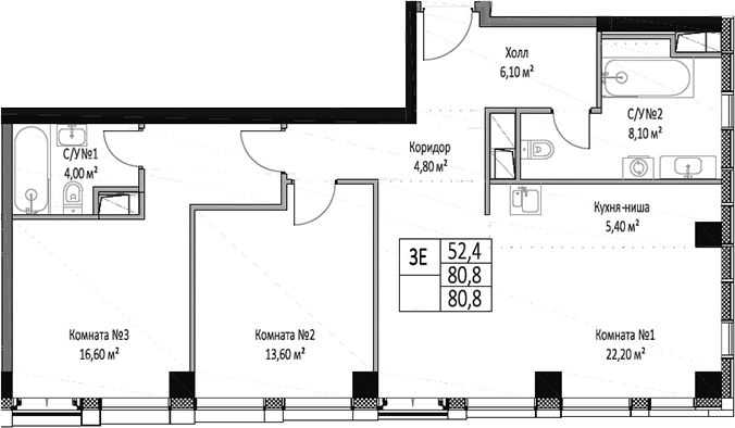 Планировка — ЭМОУШН, 3-комн., 81 м²