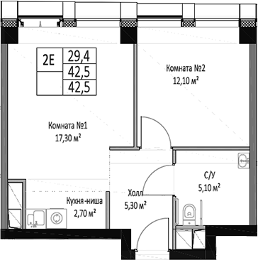 Планировка — ЭМОУШН, 2-комн., 43 м²