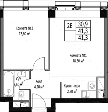 Планировка — ЭМОУШН, 2-комн., 41 м²