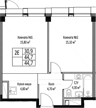 Планировка — ЭМОУШН, 2-комн., 45 м²