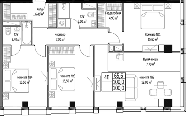 Планировка — ЭМОУШН, 4-комн., 100 м²