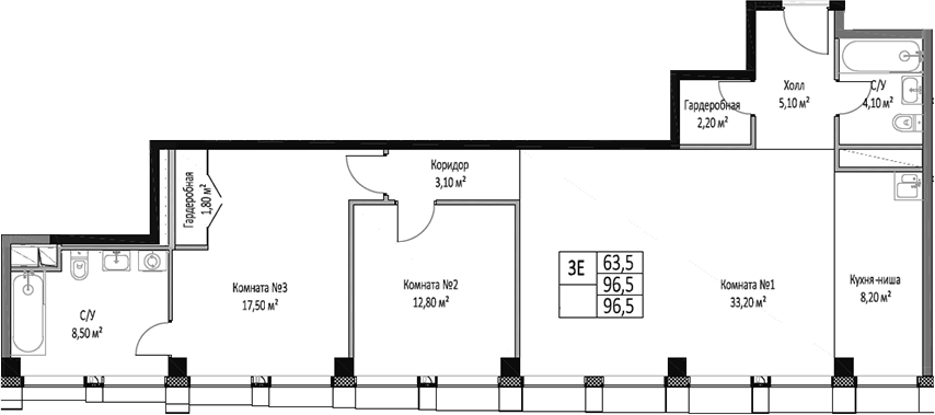 Планировка — ЭМОУШН, 3-комн., 97 м²