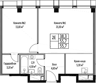 Планировка — ЭМОУШН, 2-комн., 56 м²