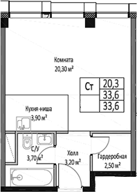 Планировка — ЭМОУШН, Студия, 34 м²