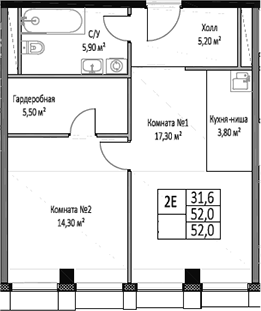 Планировка — ЭМОУШН, 2-комн., 52 м²