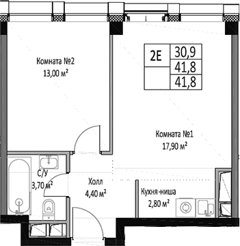 Планировка — ЭМОУШН, 2-комн., 42 м²