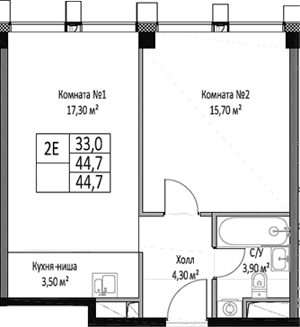 Планировка — ЭМОУШН, 2-комн., 45 м²