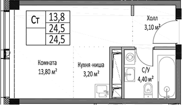 Планировка — ЭМОУШН, Студия, 25 м²