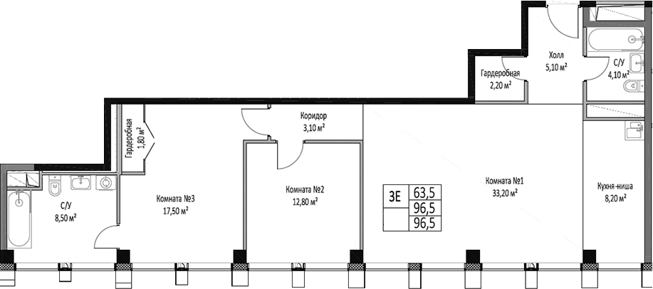 Планировка — ЭМОУШН, 3-комн., 97 м²