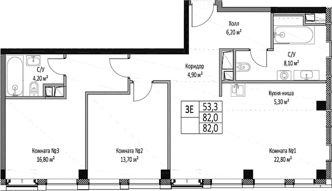 Планировка — ЭМОУШН, 3-комн., 82 м²